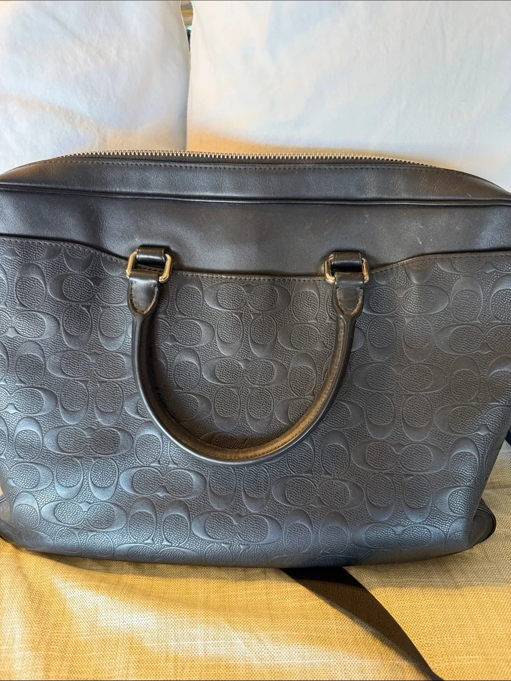 Coach Black Signature Embossed Leather Messenger and Crossbody Set
